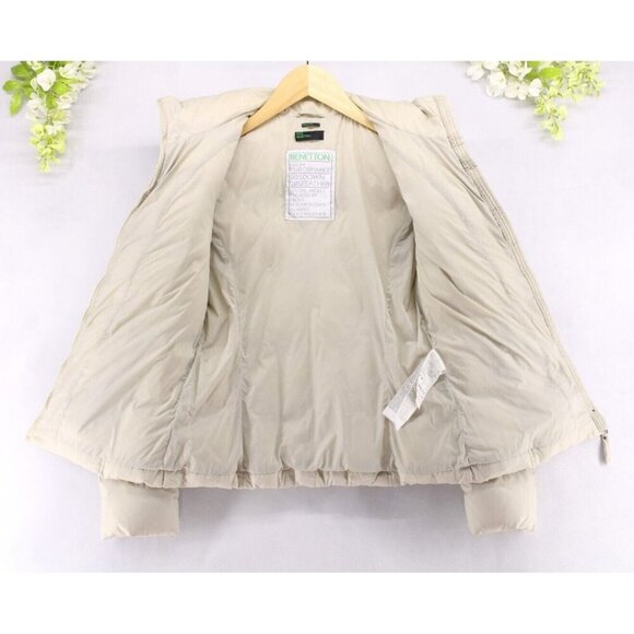 United Colors of Benetton Beige Women's Down Feather Puffer Jacket Sz S /42 - Picture 5 of 8